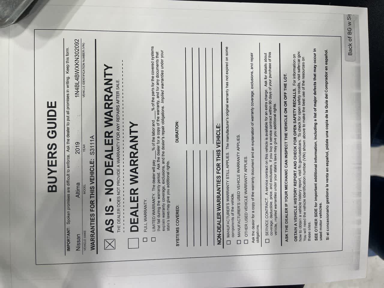 2019 Nissan Altima 2.5 S